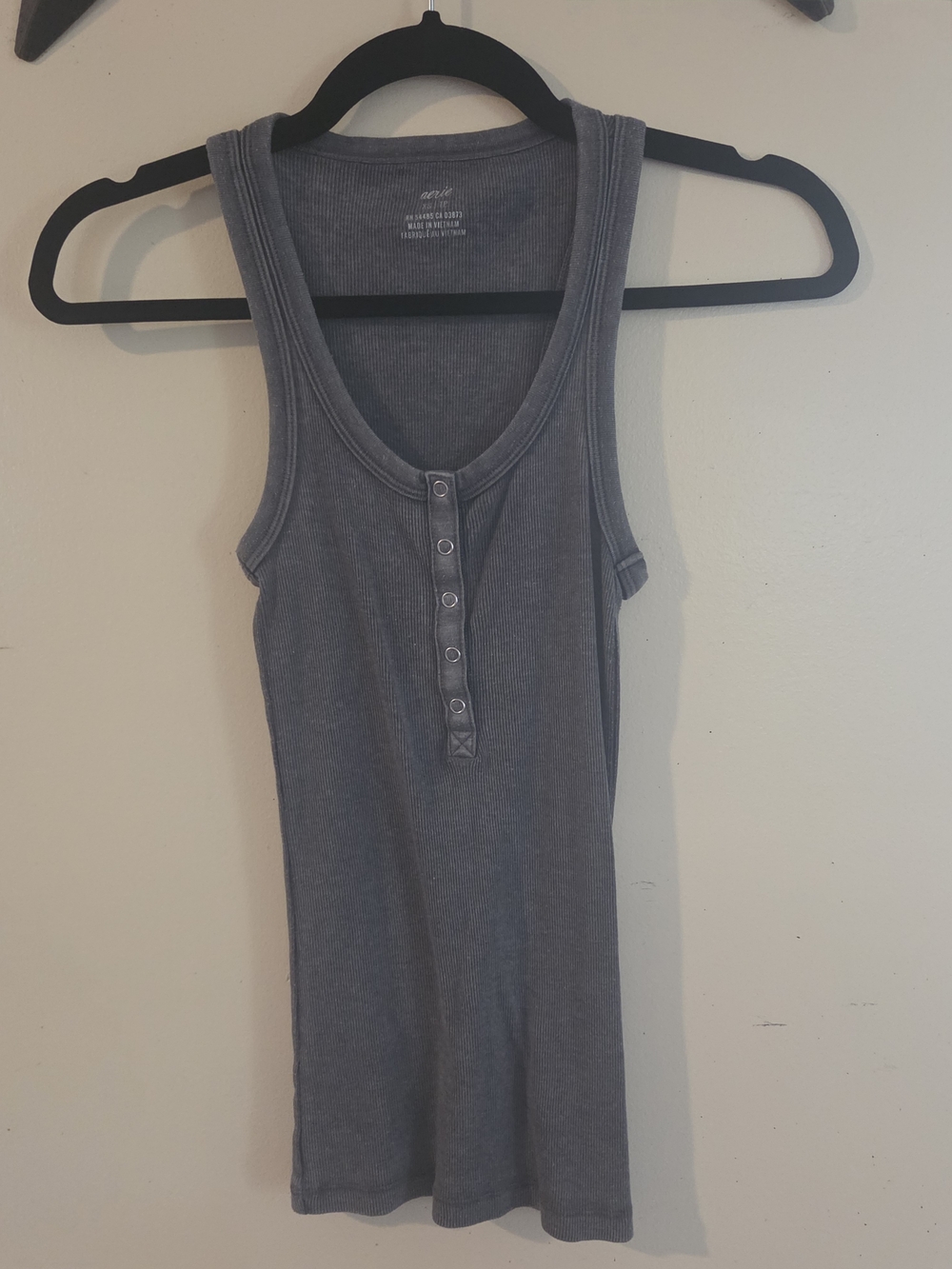aerie Ribbed Henley Tank Top - Gray